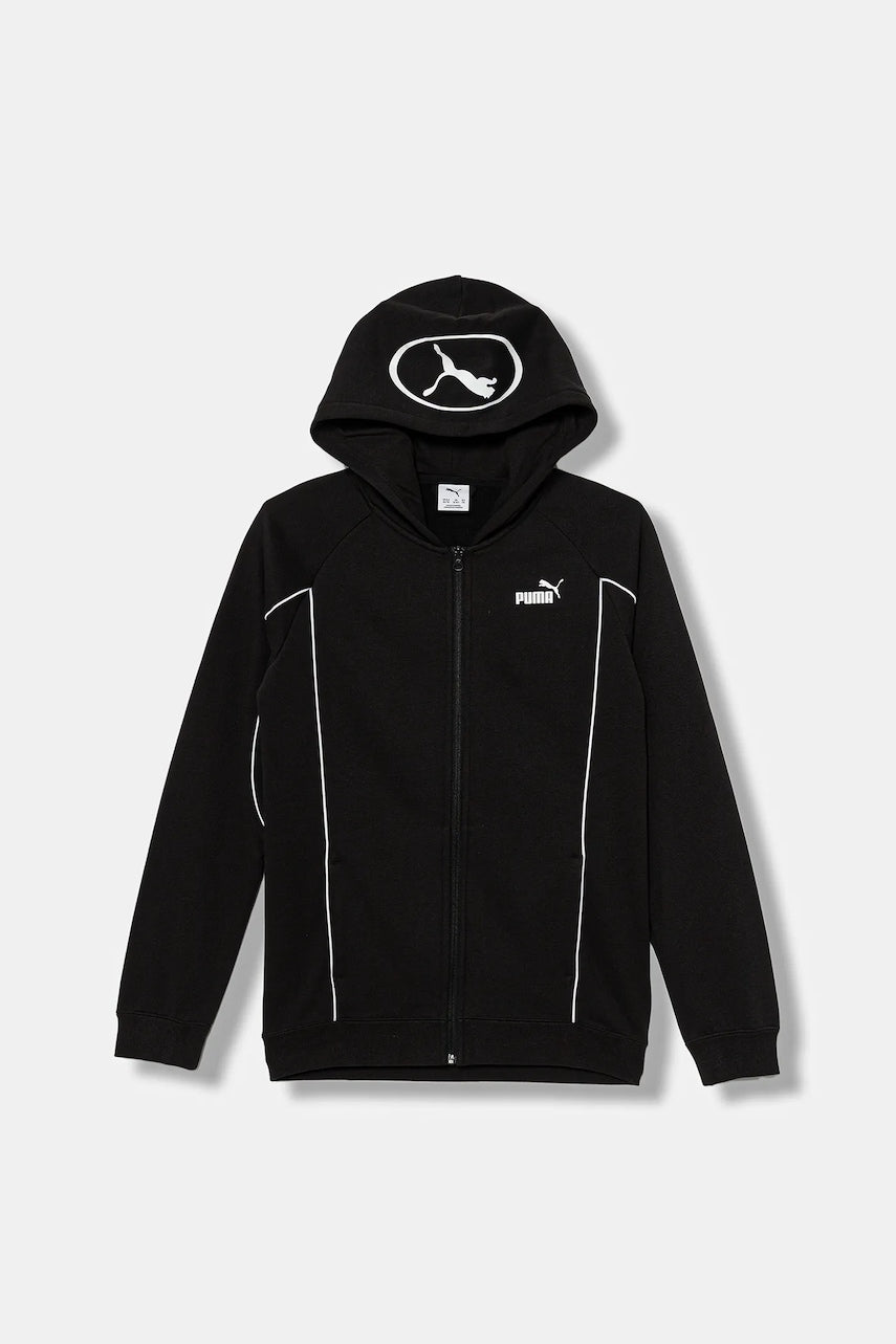 Otroški pulover Puma PUMA SPORT Full-Zip Hoodie FL B črna barva, s kapuco, 688858