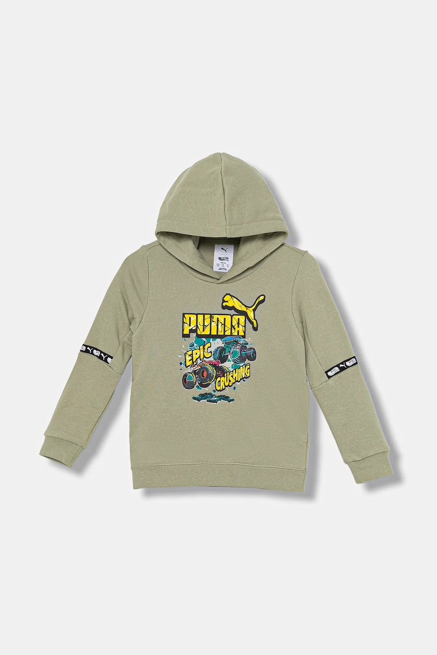 Otroški pulover Puma PUMA X HOT WHEELS Graphic Hoodie TR zelena barva, s kapuco, 632396