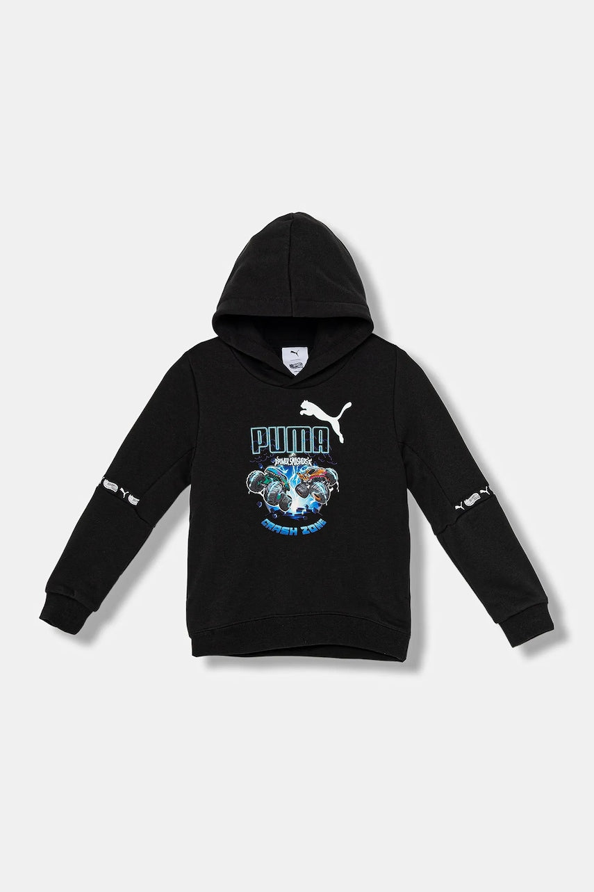 Otroški pulover Puma PUMA X HOT WHEELS Graphic Hoodie TR črna barva, s kapuco, 632396