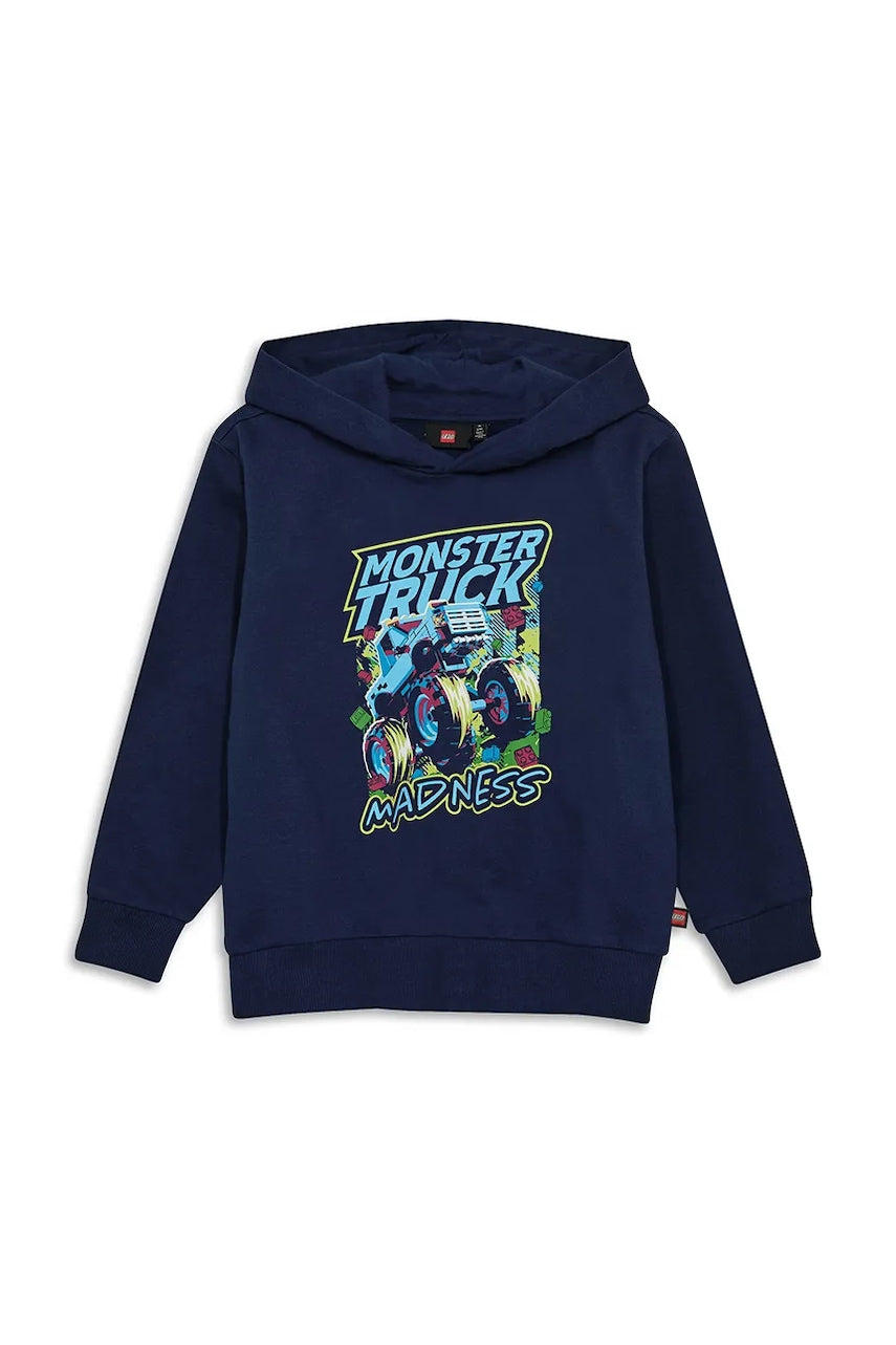 Otroški bombažen pulover Lego LWSAKU 608 mornarsko modra barva, s kapuco, 11010924