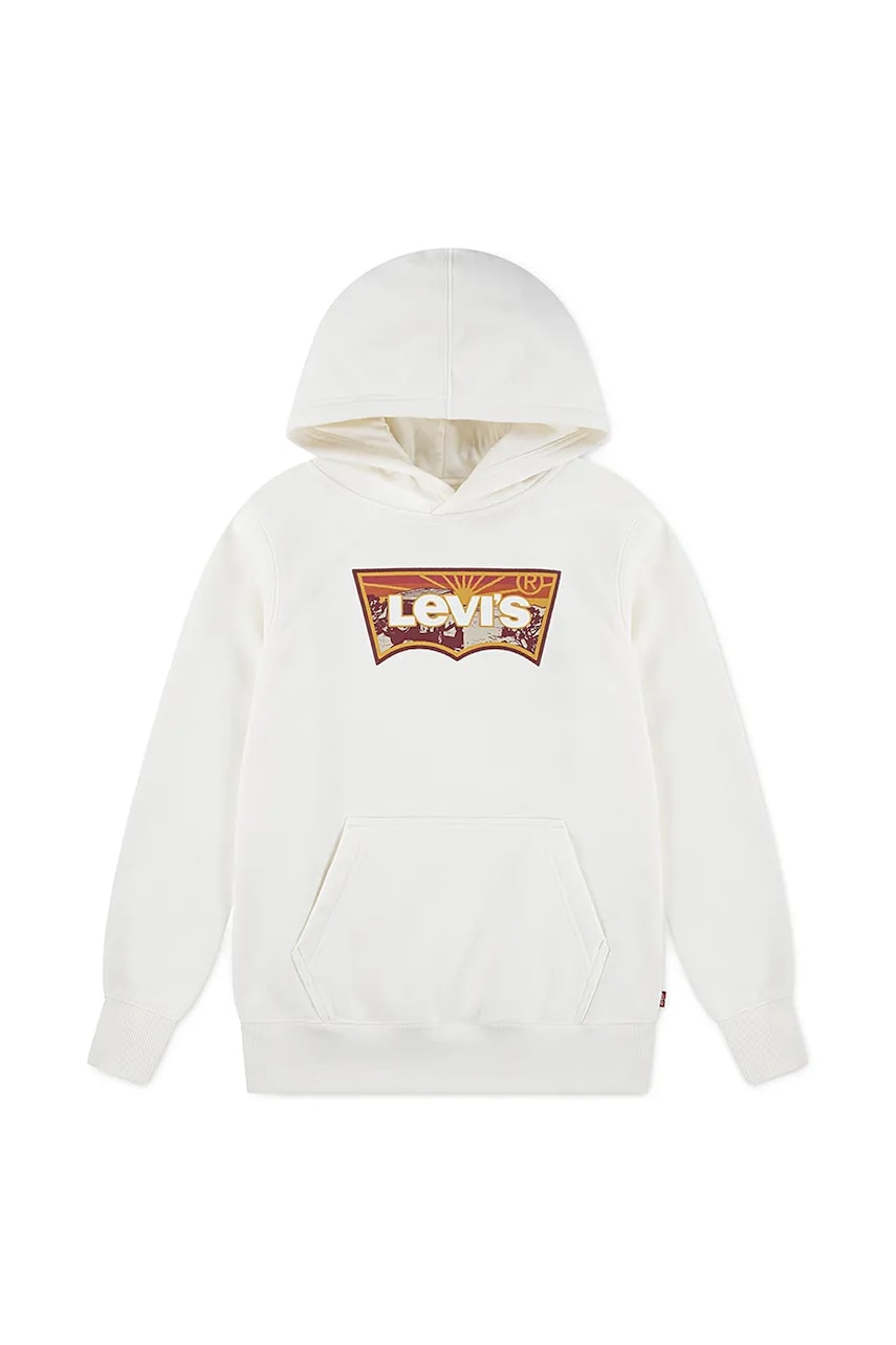 Otroški pulover Levi's SUNRISE BATWING HOODIE bež barva, s kapuco, 8EP038