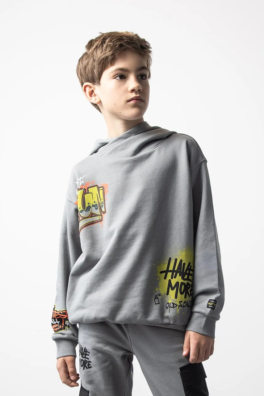 Otroški bombažni pulover Coccodrillo siva barva, s kapuco, SPORTS BOY JUNIOR