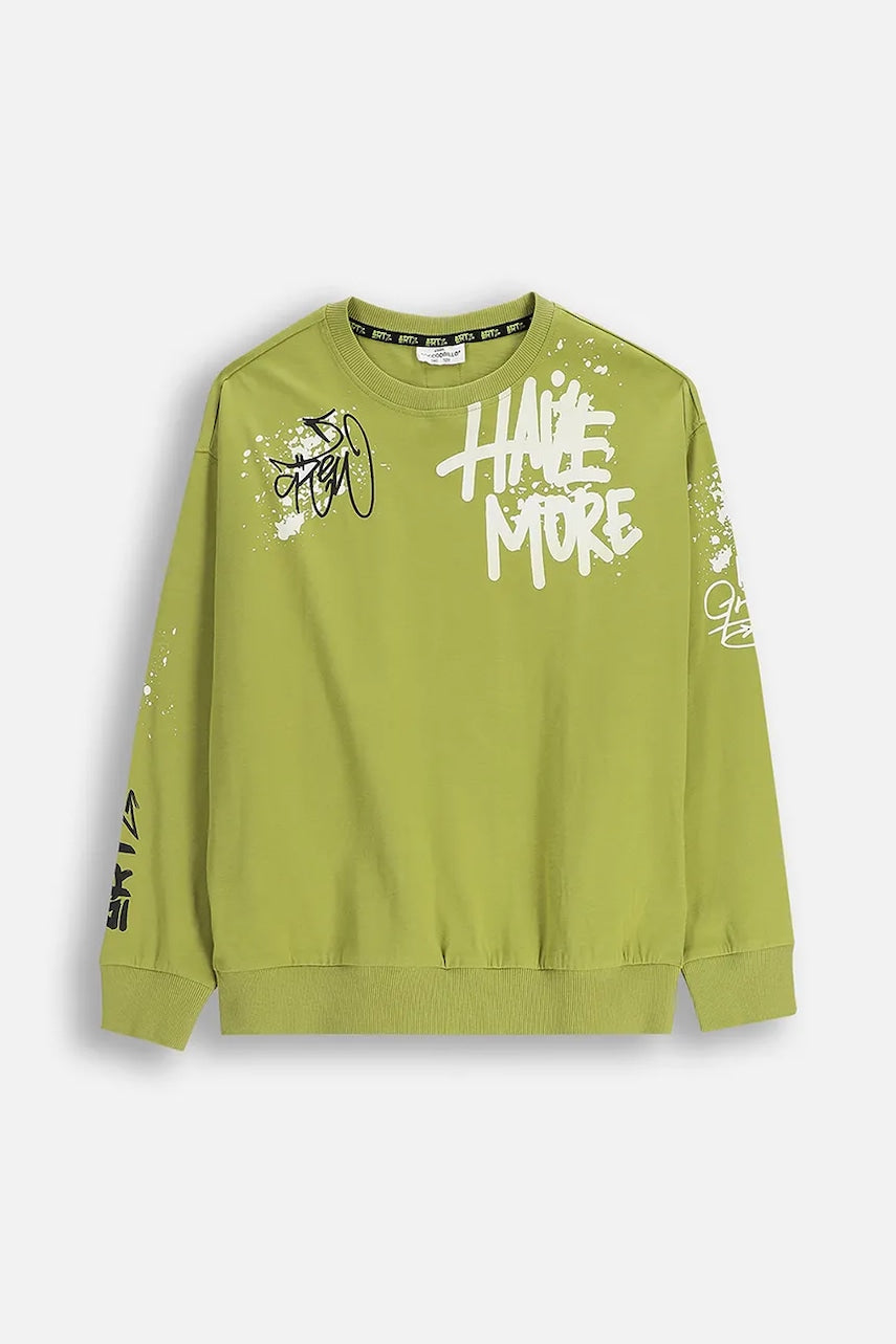 Otroški bombažen pulover Coccodrillo zelena barva, SPORTS BOY JUNIOR