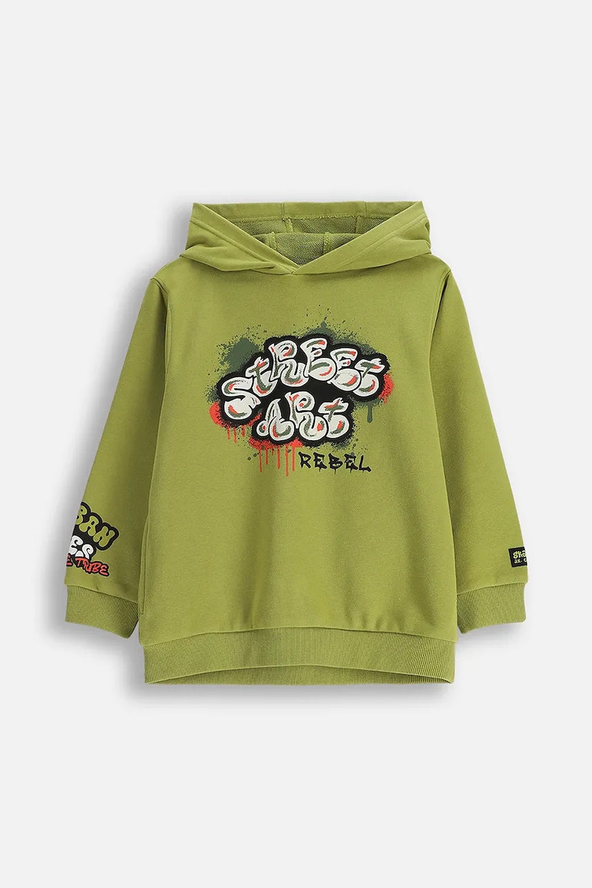 Otroški bombažni pulover Coccodrillo zelena barva, s kapuco, SPORTS BOY KIDS