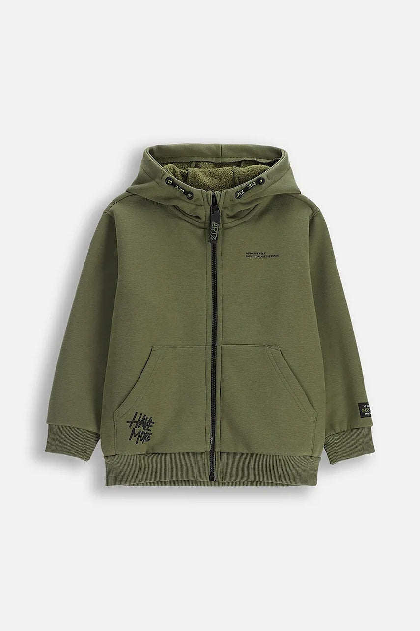 Otroški pulover Coccodrillo zelena barva, s kapuco, SPORTS BOY KIDS