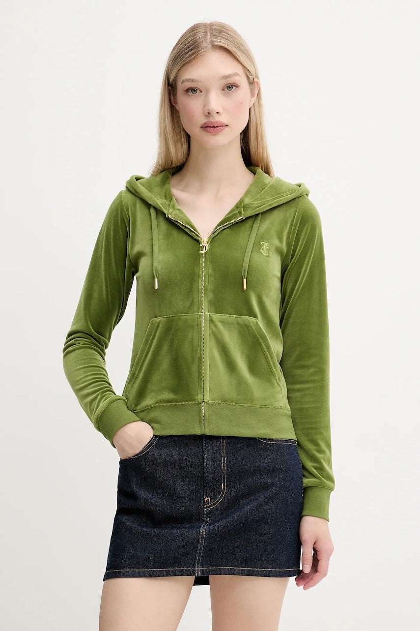 Dukserica Juicy Couture ROBERTSON HOODIE za žene, boja: zelena, s kapuljačom, s aplikacijom, JCAP176G