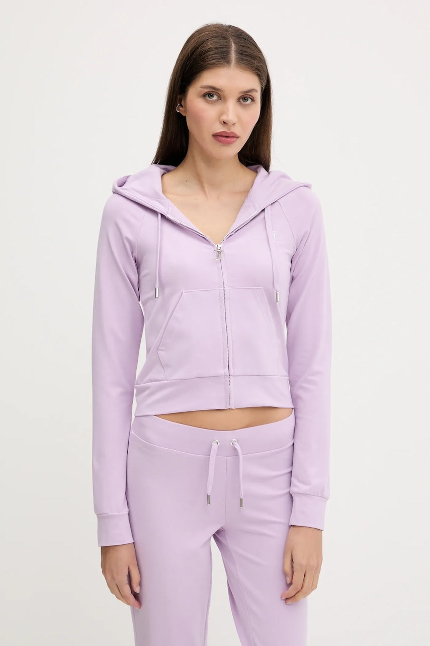 Pulover Juicy Couture SINGLE JERSEY OLA HOODIE ženski, vijolična barva, s kapuco, JCWAS125310