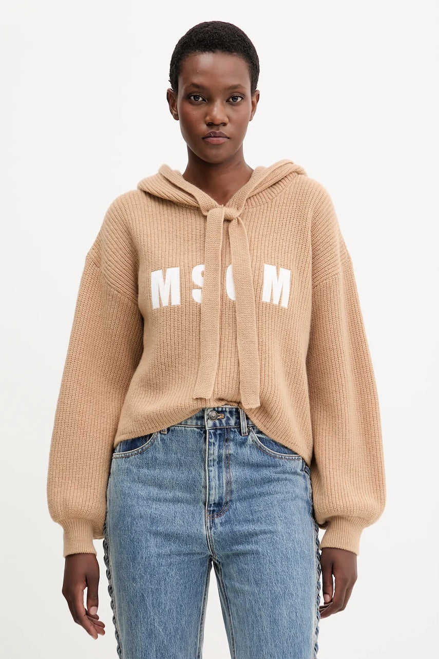 Vuneni pulover MSGM boja: bež, tople, 3941MDM219.257785