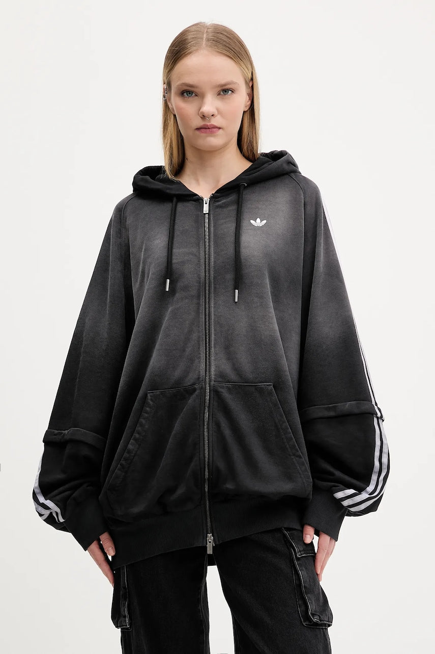 Pamučna dukserica adidas Originals Oversized Hoodie za žene, boja: crna, s kapuljačom, KE9806