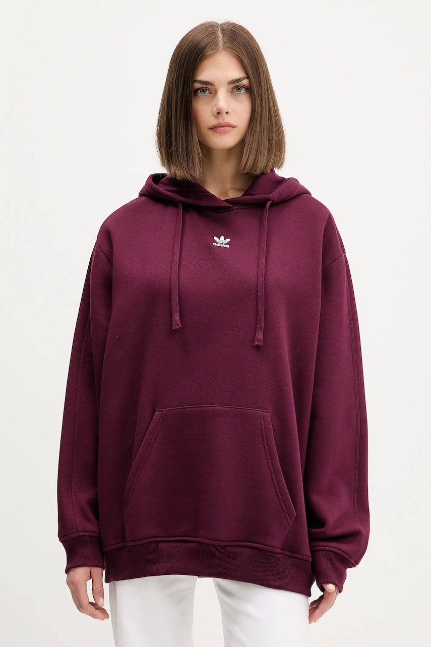 Pulover adidas Originals Os Hoodie Fl ženski, bordo barva, s kapuco, KW1900