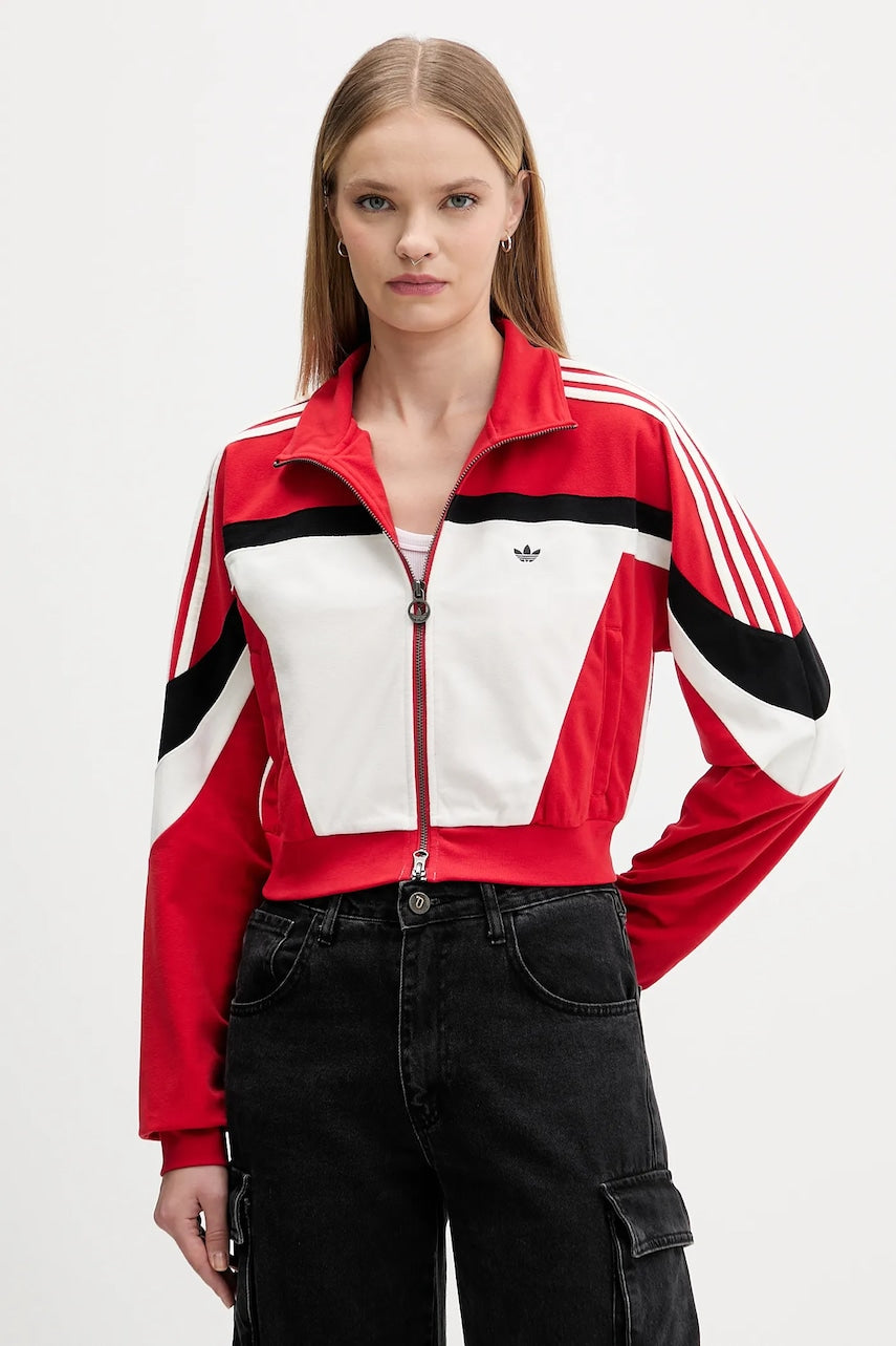Pulover adidas Originals Tracktop ženski, rdeča barva, JY2387