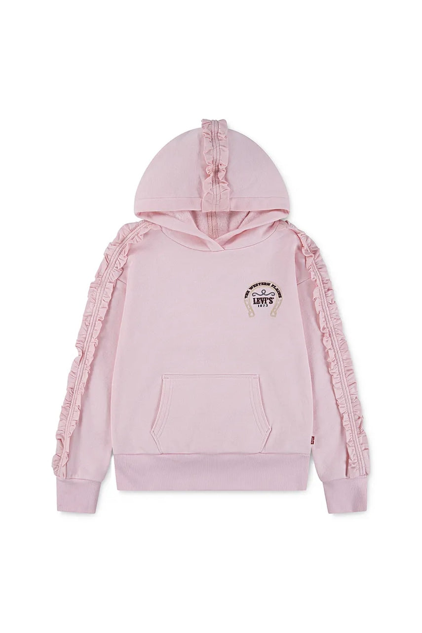 Dječja dukserica Levi's PULLOVER HOODIE WITH RUFFL boja: ružičasta, s kapuljačom, s tiskom, 4EN426