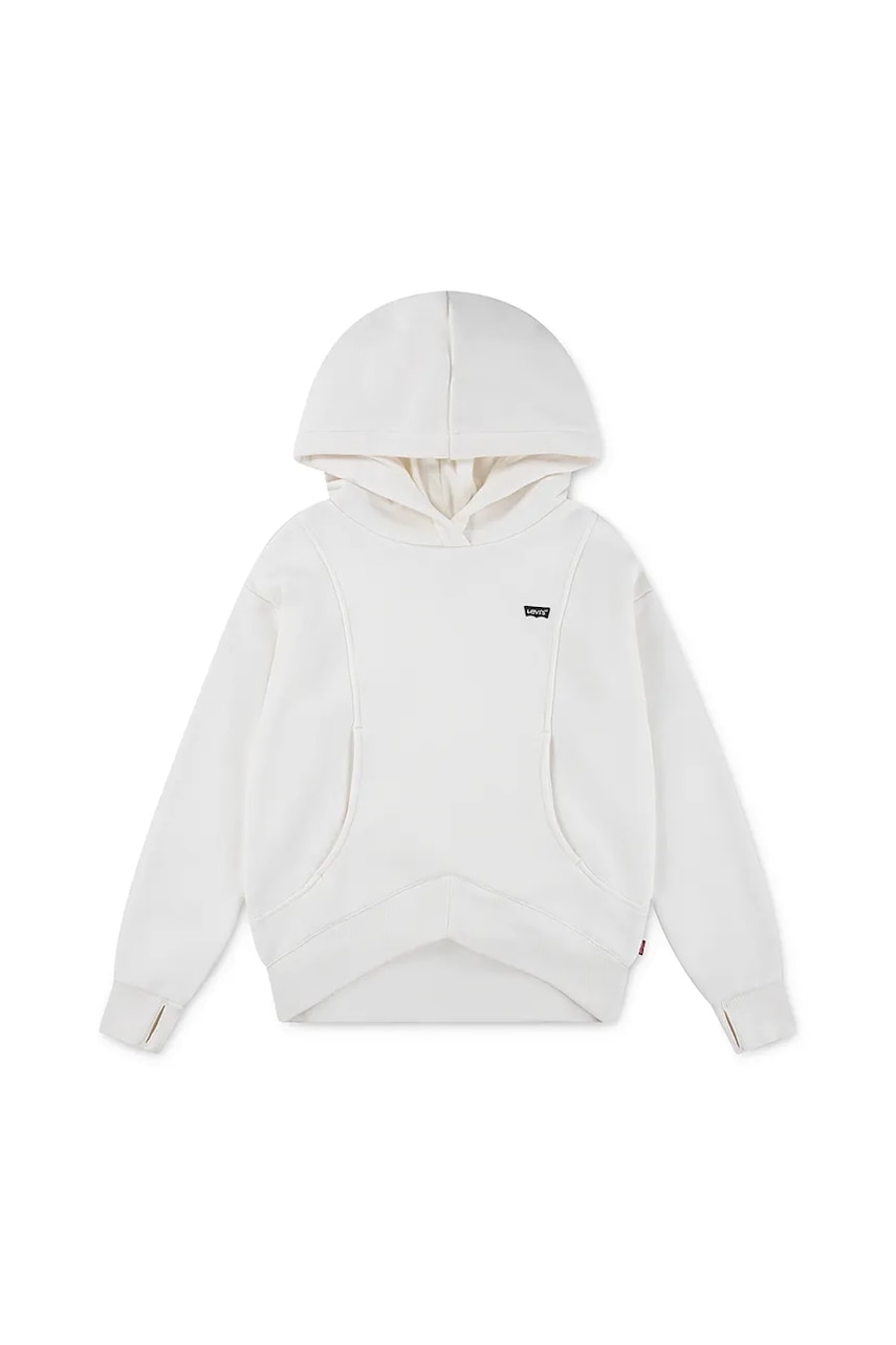 Otroški pulover Levi's BATWING PATCH HOODIE bež barva, s kapuco, 4EN447