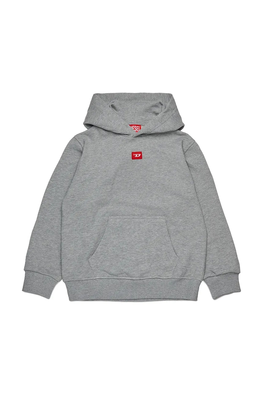 Otroški bombažen pulover Diesel SXGINHOOD OVER SWEAT-SHIRT siva barva, s kapuco, J02502