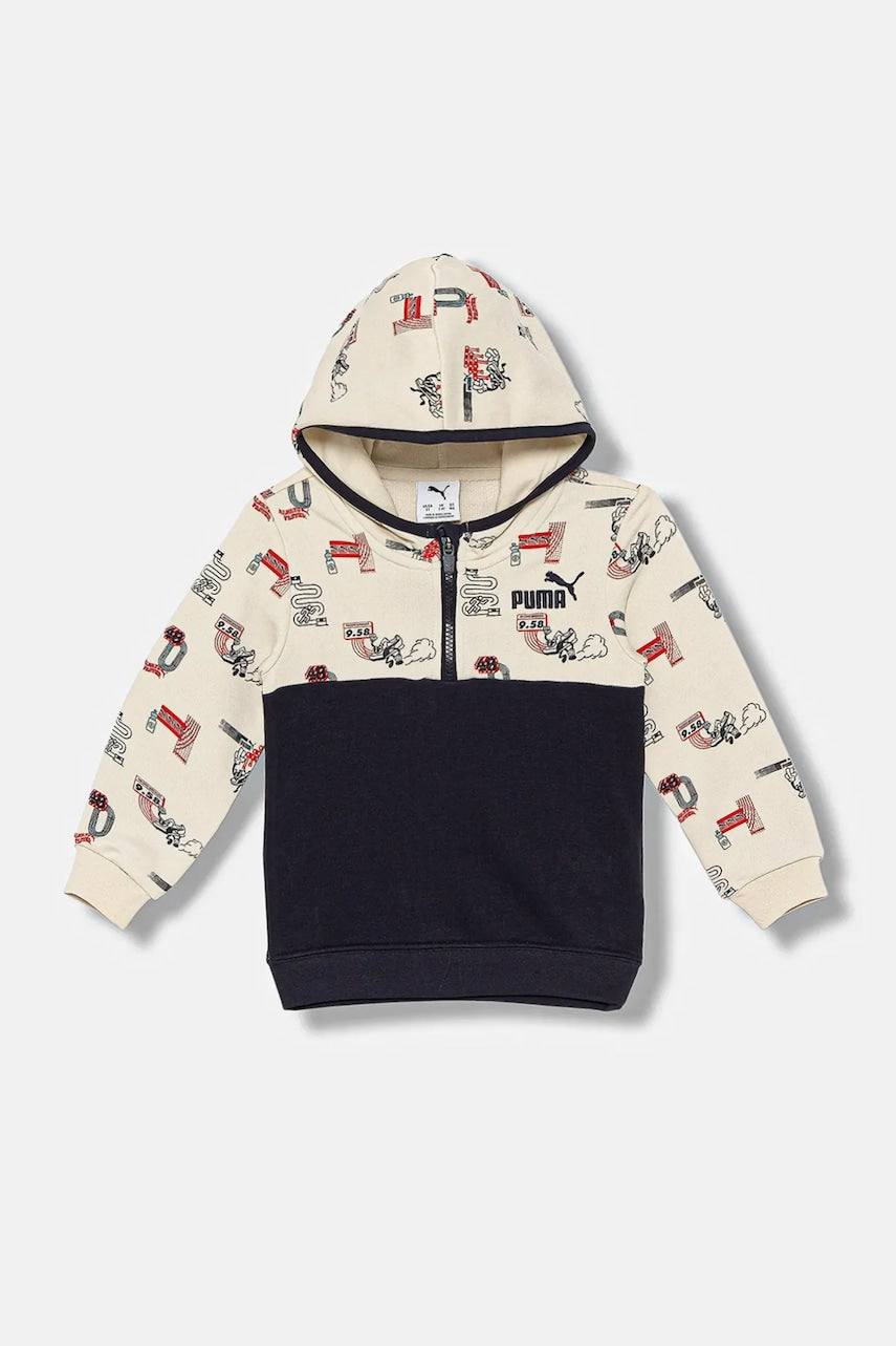 Dječja dukserica Puma LITTLE RUNNERS Half-Zip Hoodie PS boja: bež, s kapuljačom, s uzorkom, 688478