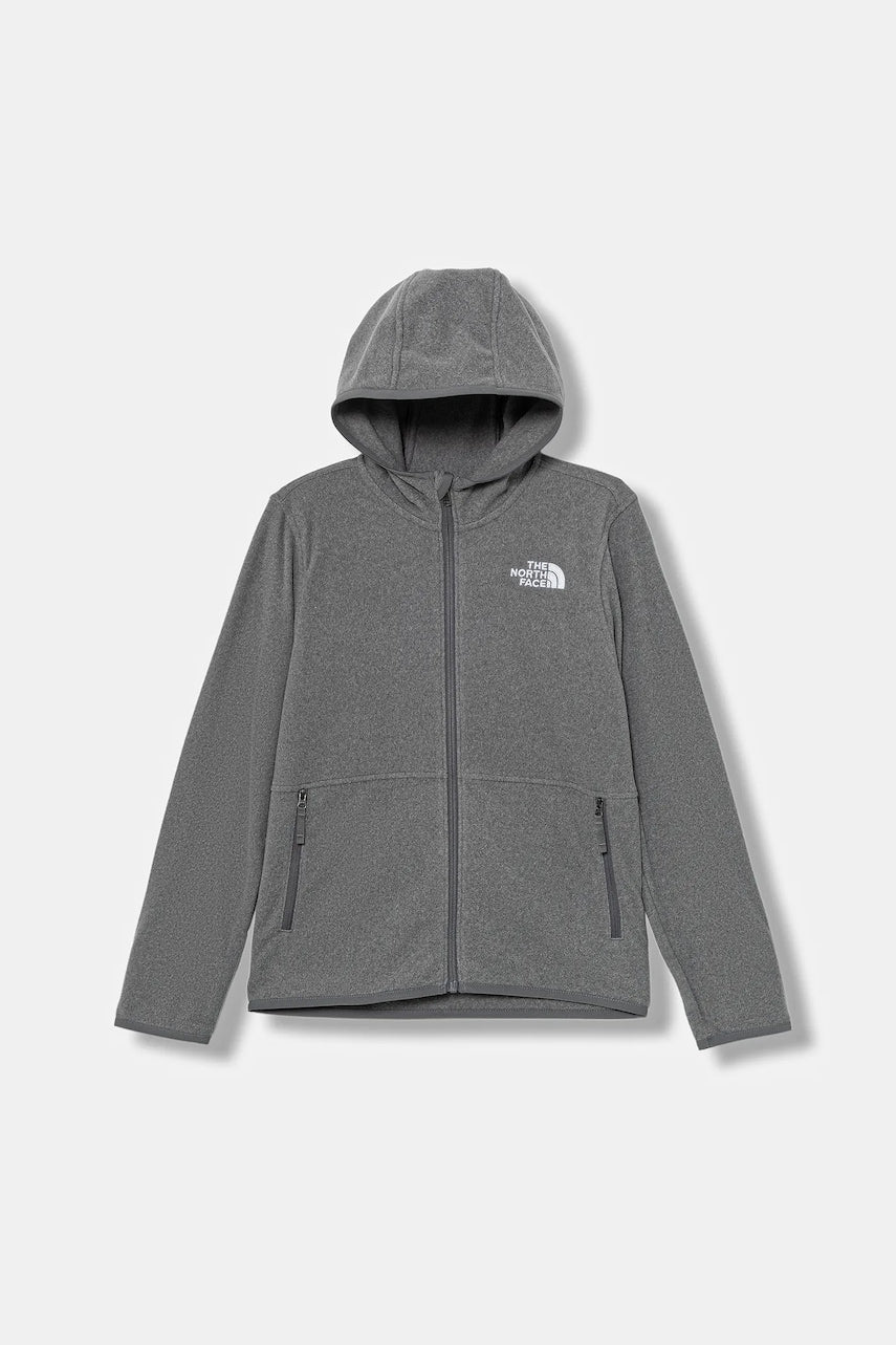 Otroški pulover The North Face TEEN GLACIER FZ HOODIE siva barva, s kapuco, NF0A8CVFCQI1