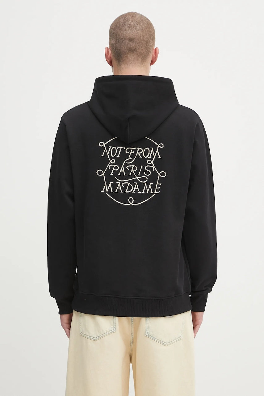 Pamučna dukserica Drôle de Monsieur Le Hoodie Slogan Tresses boja: crna, s kapuljačom, s aplikacijom, H.HO183.CO127