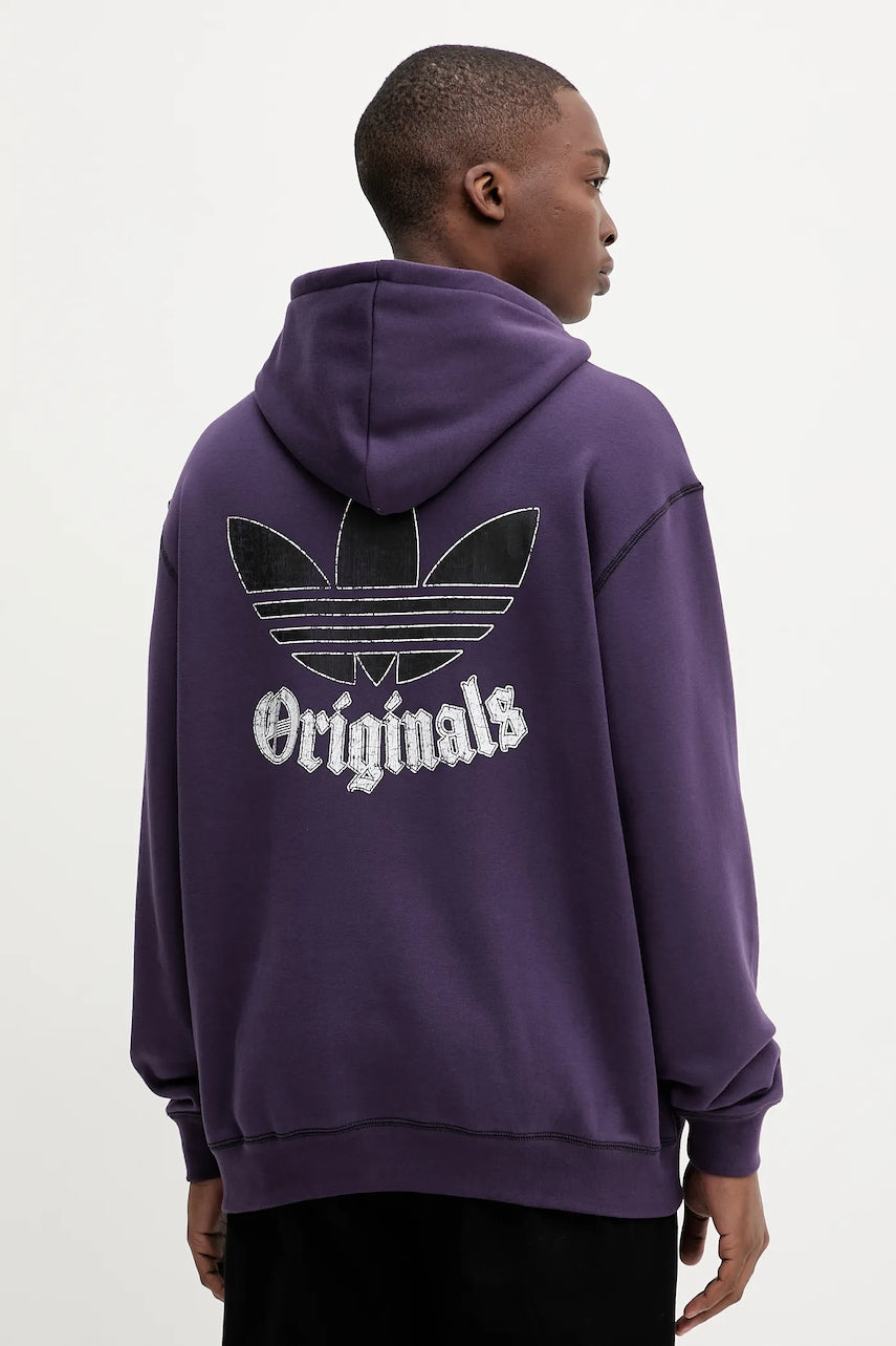 Bombažen pulover adidas Originals Grfx Hoodie moški, vijolična barva, s kapuco, JY2729