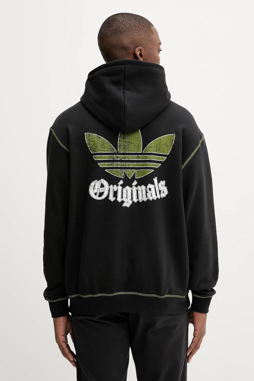 Bombažen pulover adidas Originals Grfx Hoodie moški, črna barva, s kapuco, JY2730