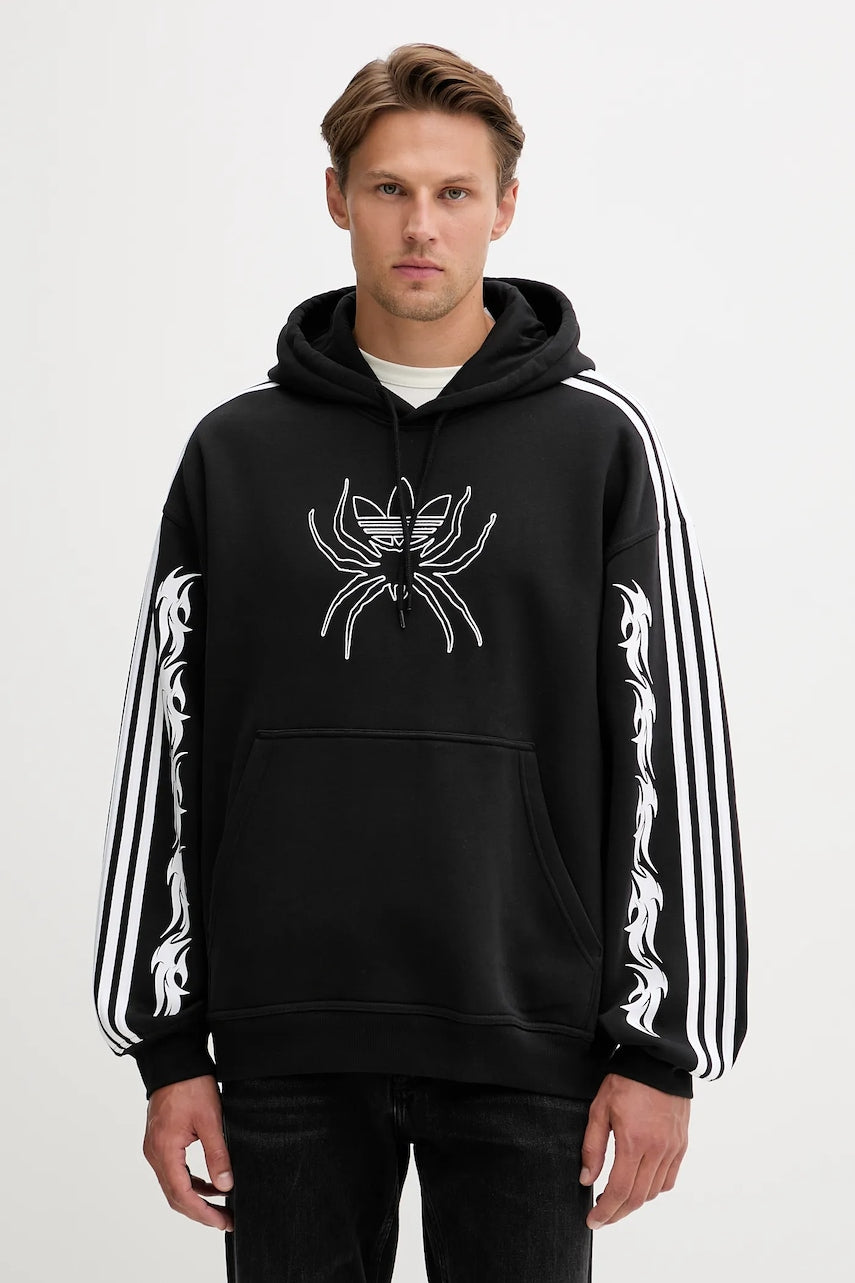 Dukserica adidas Originals Spiders Loose Hoodie boja: crna, s kapuljačom, s aplikacijom, JW0223