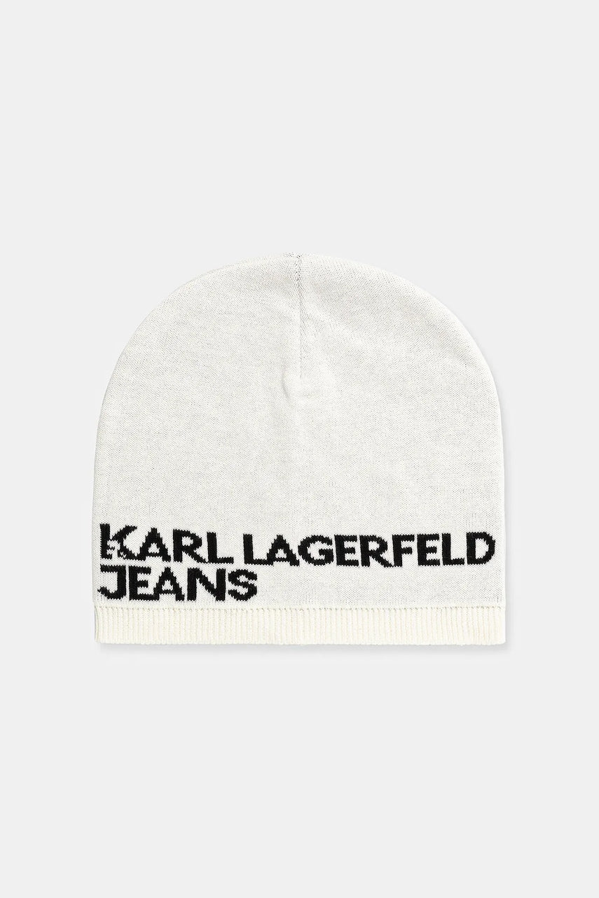Pamučna kapa Karl Lagerfeld Jeans boja: bež, od tanke pletenine, pamučne, A3M33113