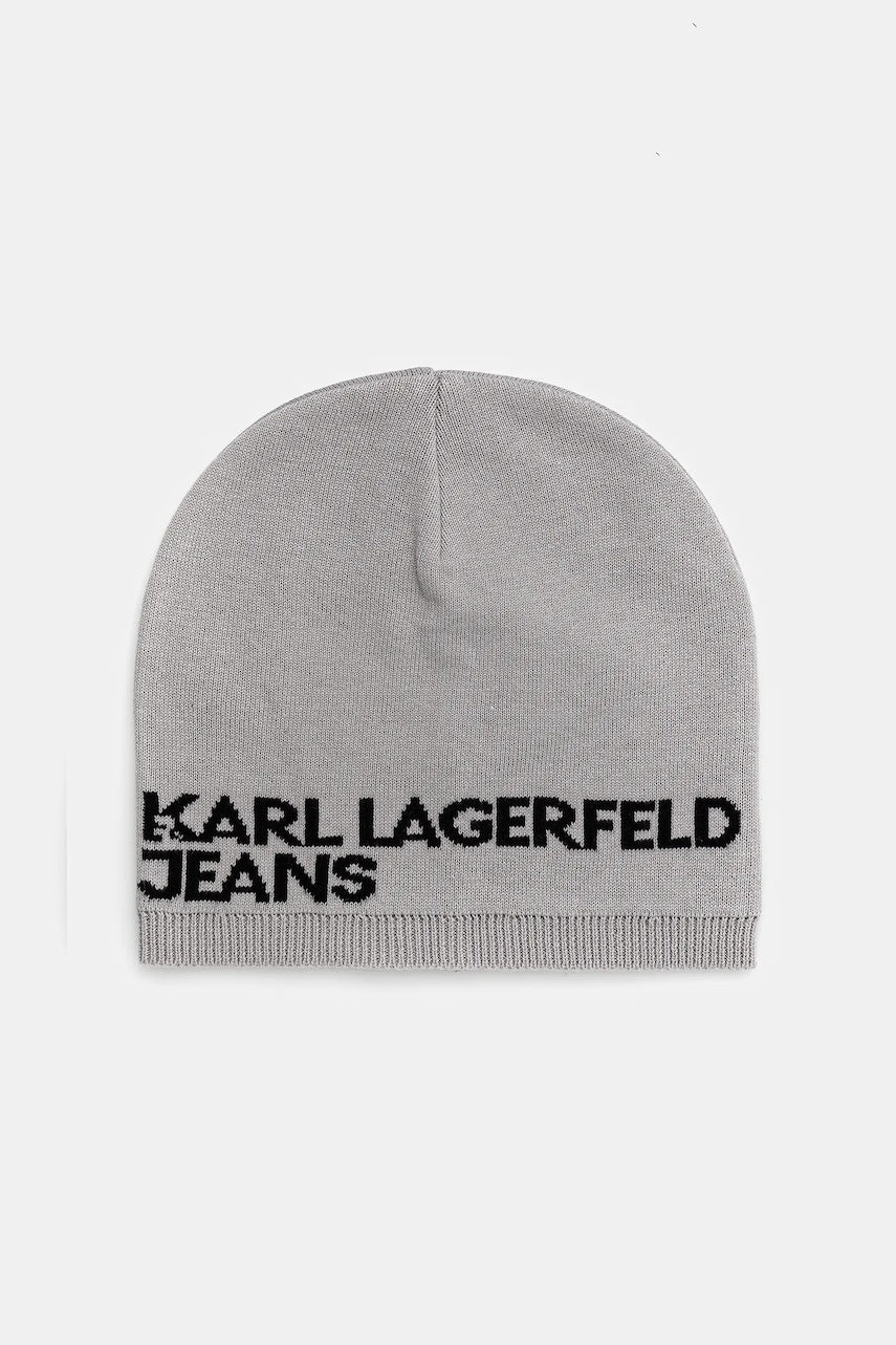 Pamučna kapa Karl Lagerfeld Jeans boja: siva, od tanke pletenine, pamučne, A3M33113