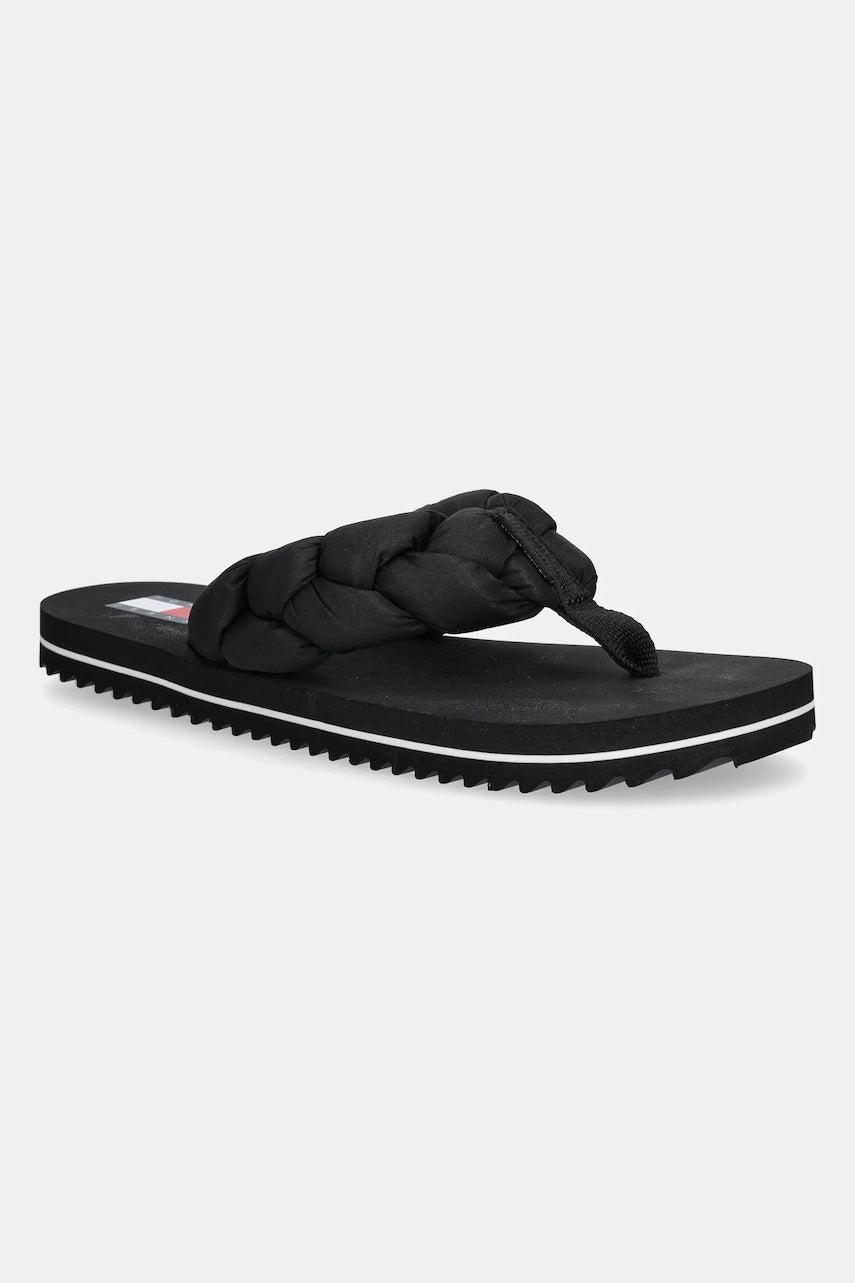 Japanke Tommy Jeans BRAIDED THONG BEACH SANDAL boja: crna, ravni potplat, EN0EN02877