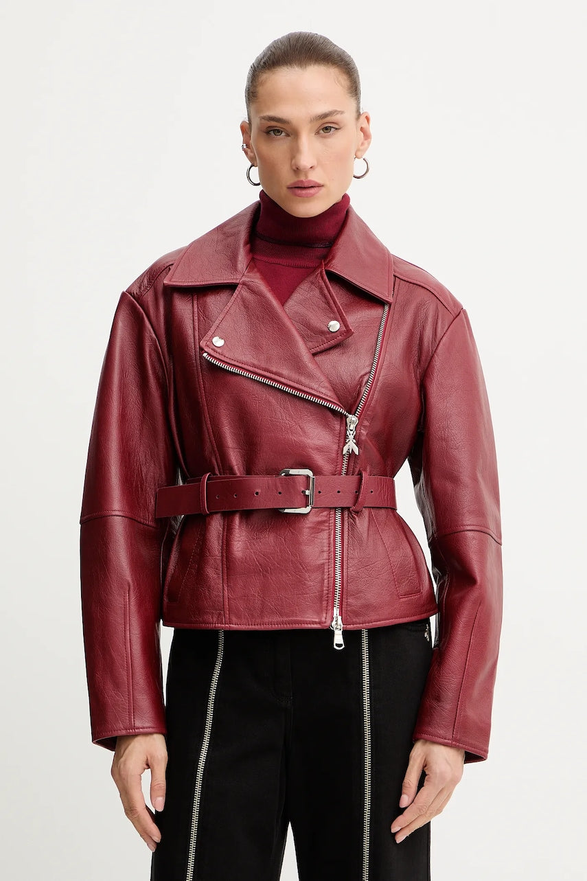 Usnjena biker jakna Patrizia Pepe rdeča barva, 8O0181 L158