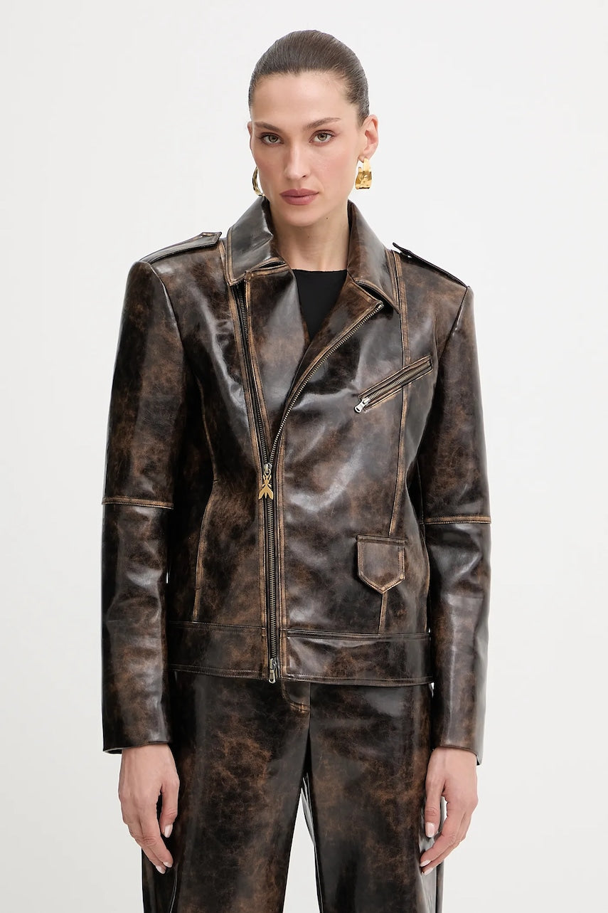 Biker jakna Patrizia Pepe rjava barva, 8O0202 E064