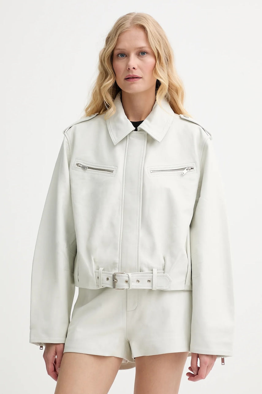 Biker jakna iz jeansa Gestuz bela barva, 10910163