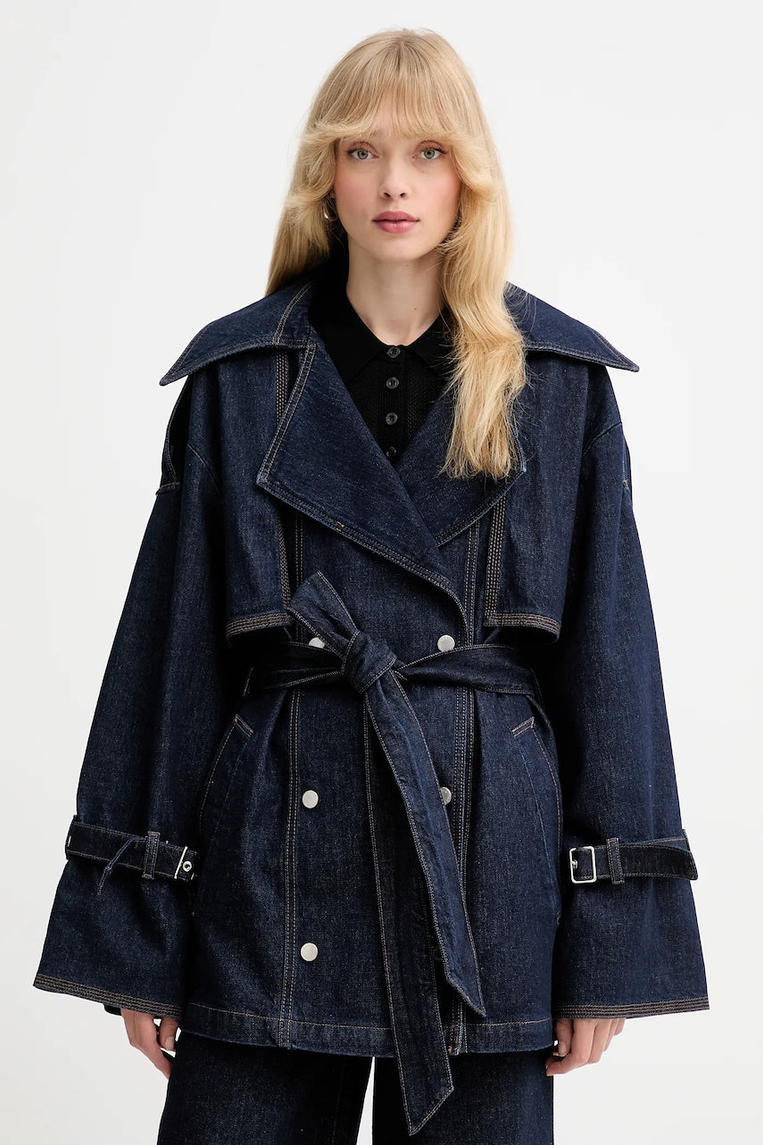 Plašč iz jeansa Gestuz mornarsko modra barva, 10910393
