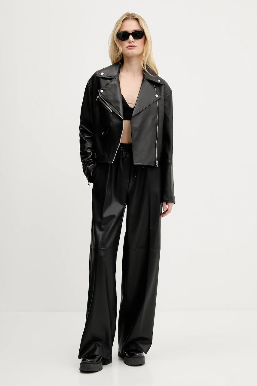 Usnjena biker jakna HUGO črna barva, 50545066