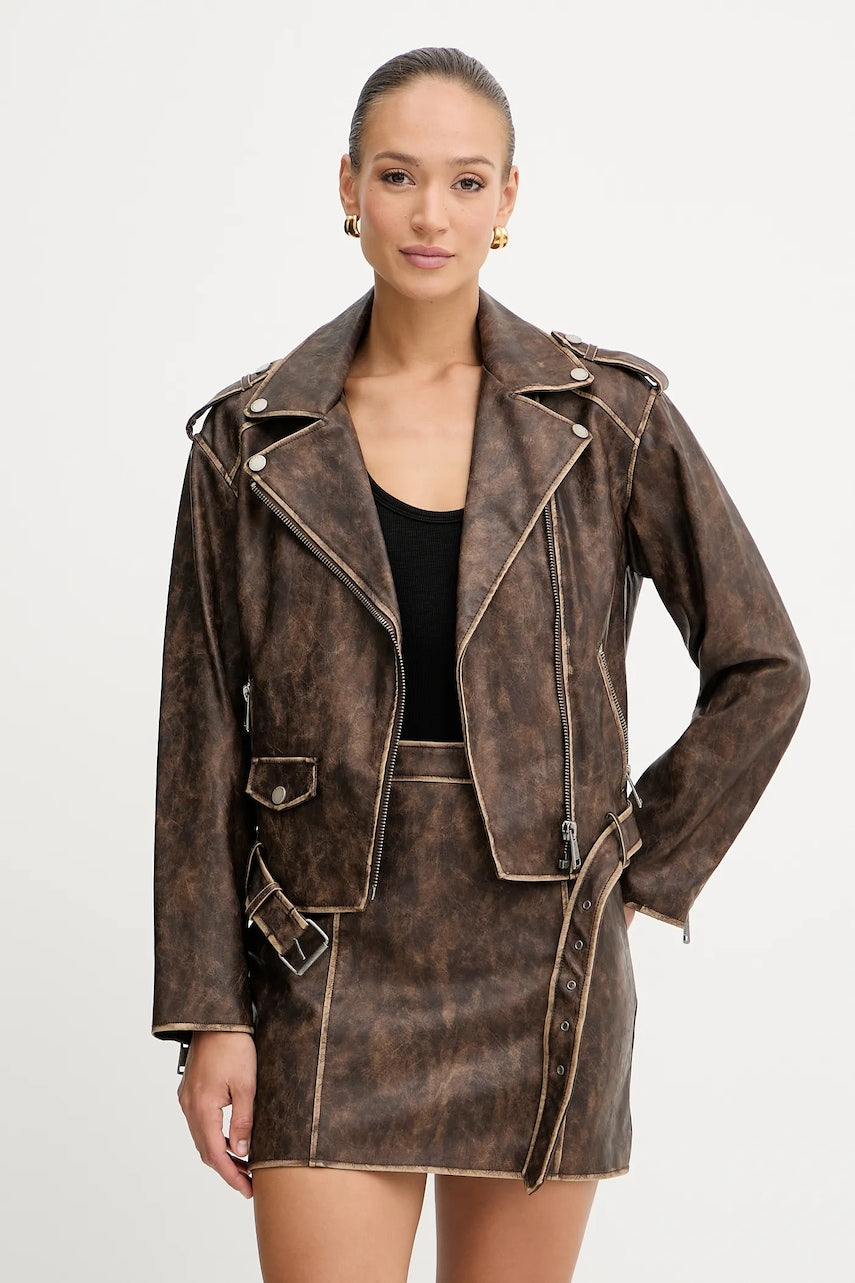 Biker jakna Guess CHARLENE rjava barva, W5YL04 WHDI0