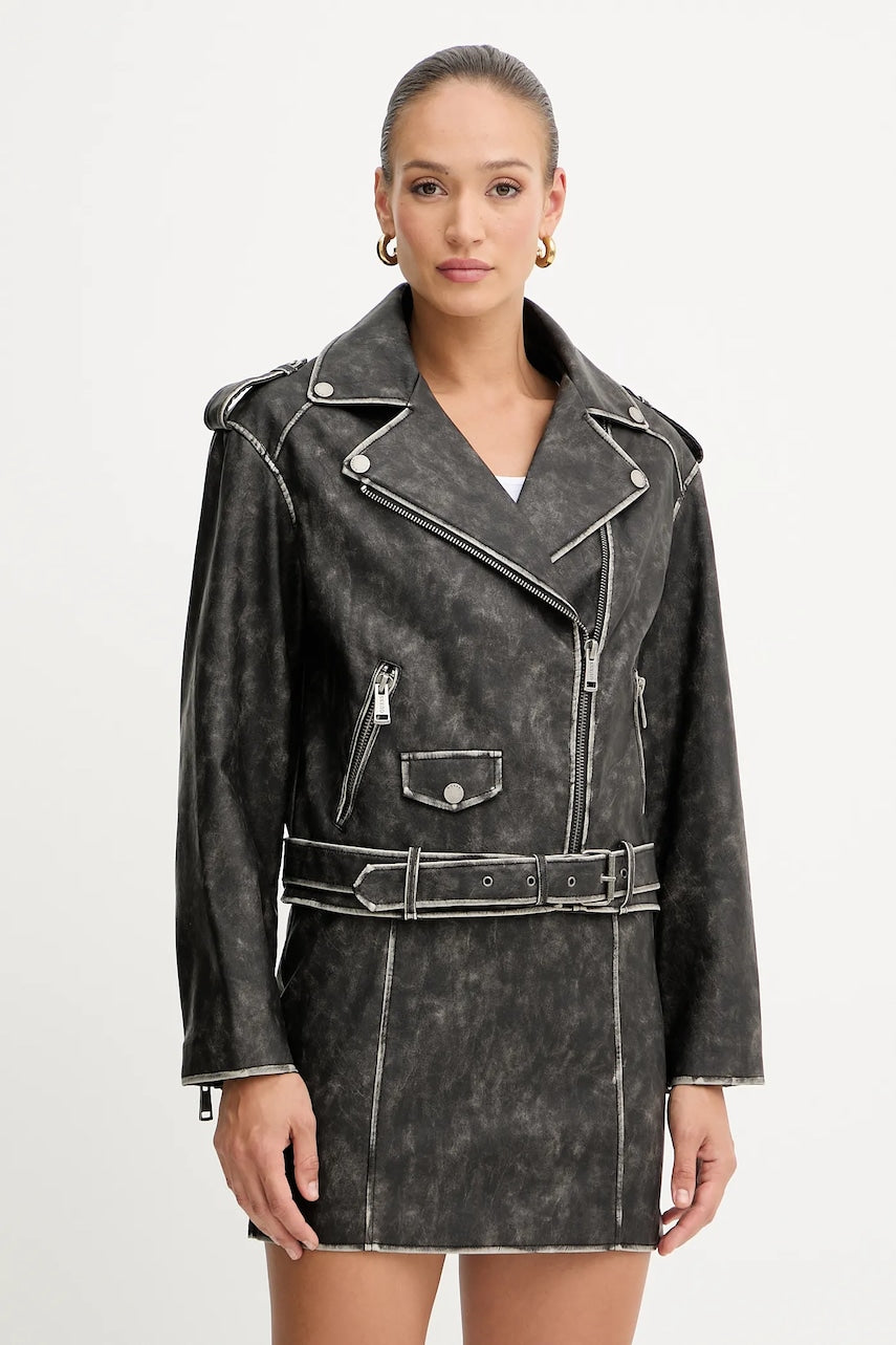 Biker jakna Guess CHARLENE črna barva, W5YL04 WHDI0