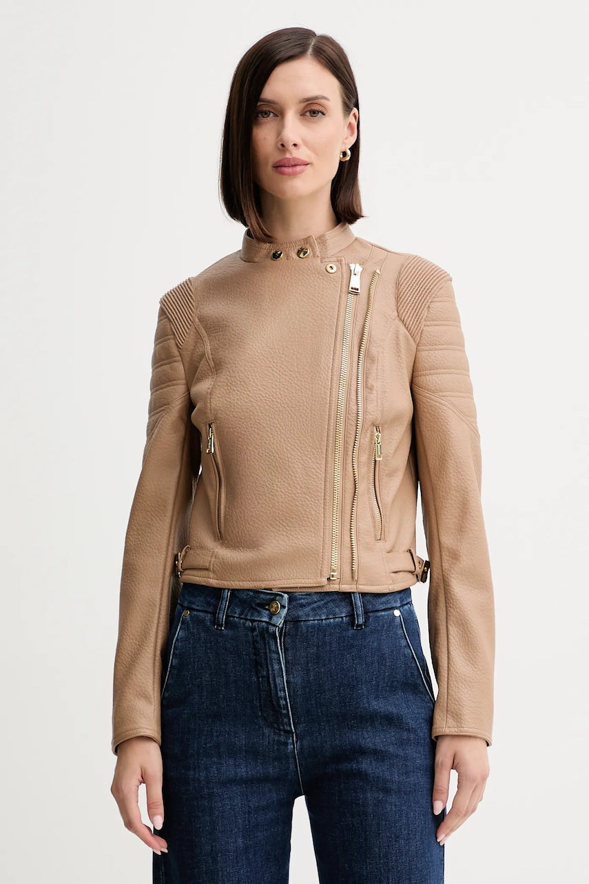 Biker jakna Guess JEANNINE bež barva, W5YL19 WHDS0