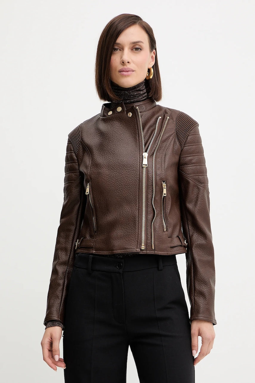 Biker jakna Guess JEANNINE rjava barva, W5YL19 WHDS0