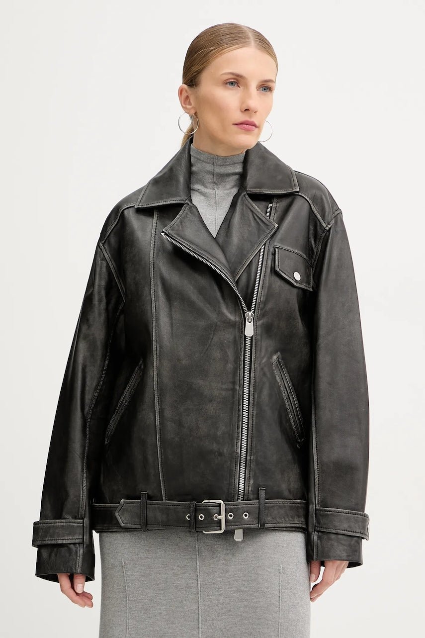 Usnjena biker jakna Pinko črna barva, 105369 A23U