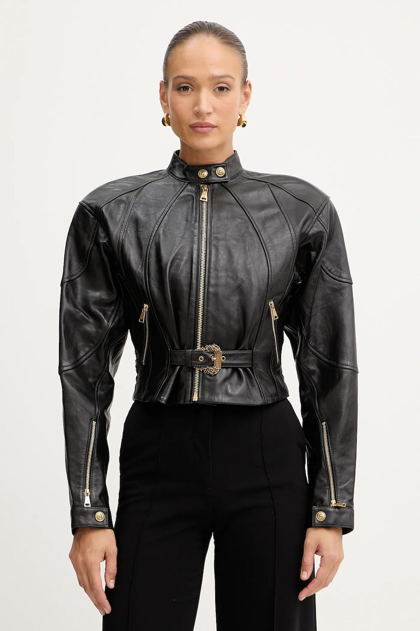 Usnjena biker jakna Versace Jeans Couture črna barva, 79HAVP03 CP021