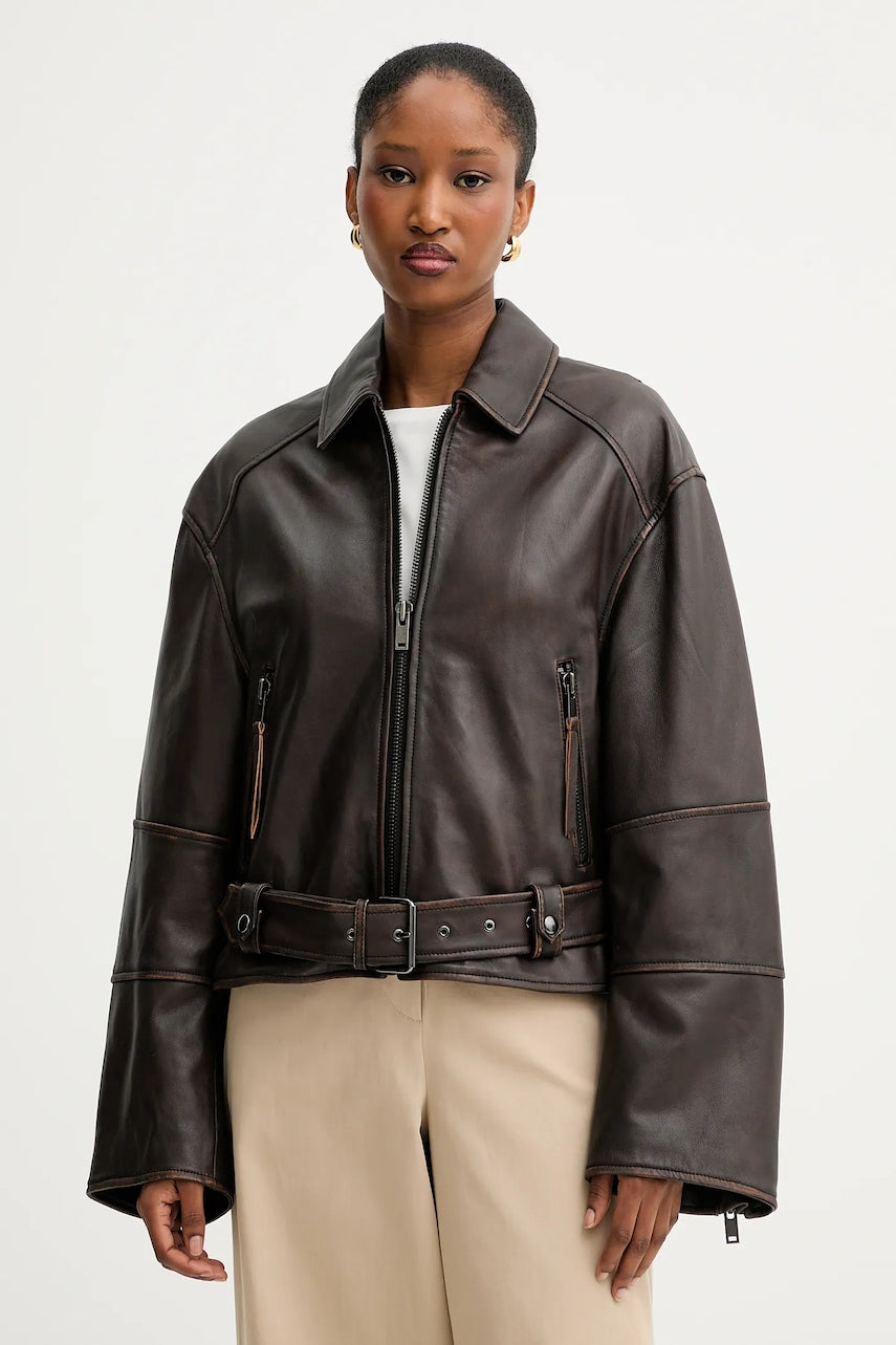 Usnjena biker jakna Weekend Max Mara EGIZIO rjava barva, 2525446011600