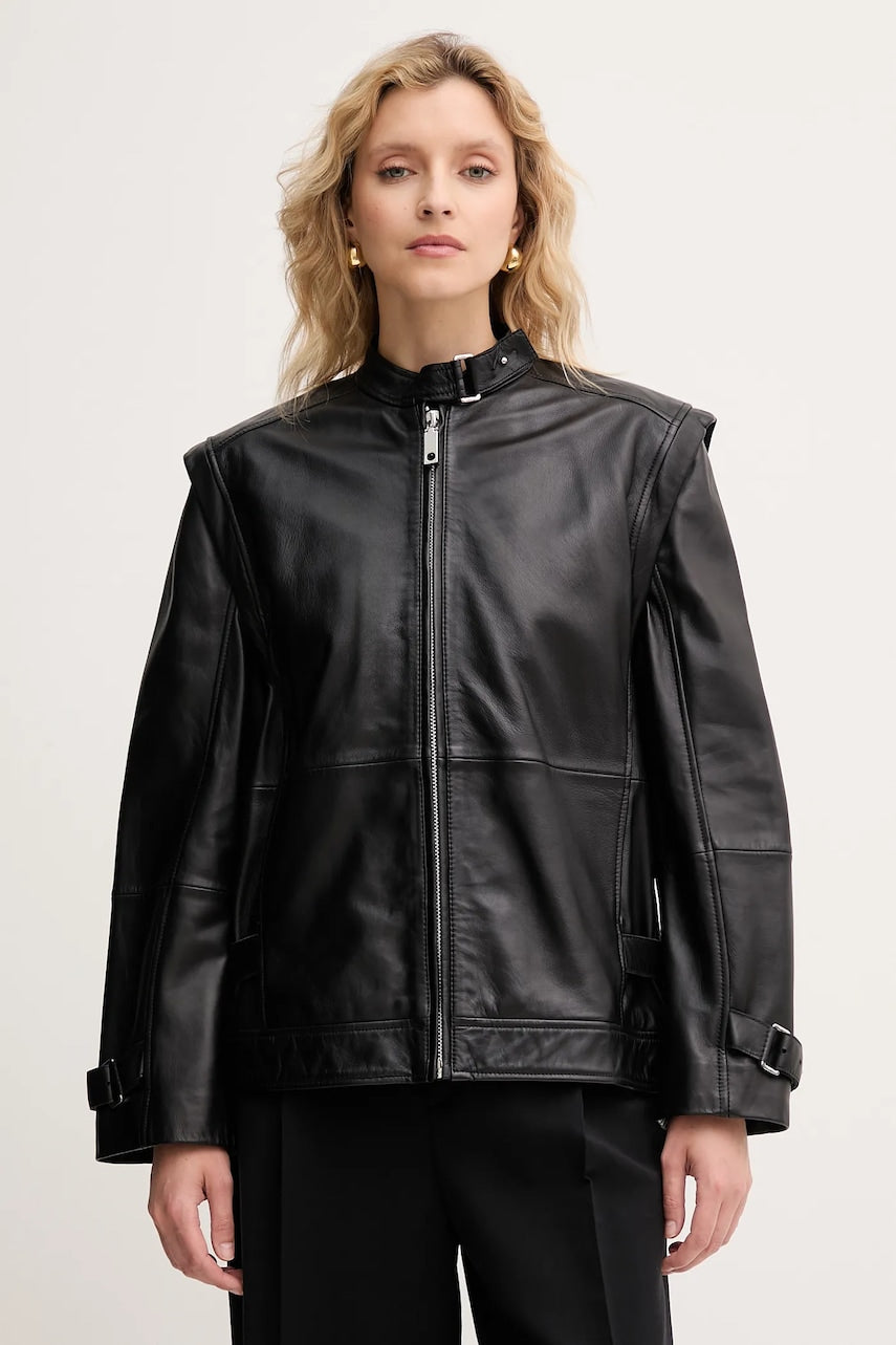 Usnjena biker jakna MAX&Co. črna barva, 2526446021200