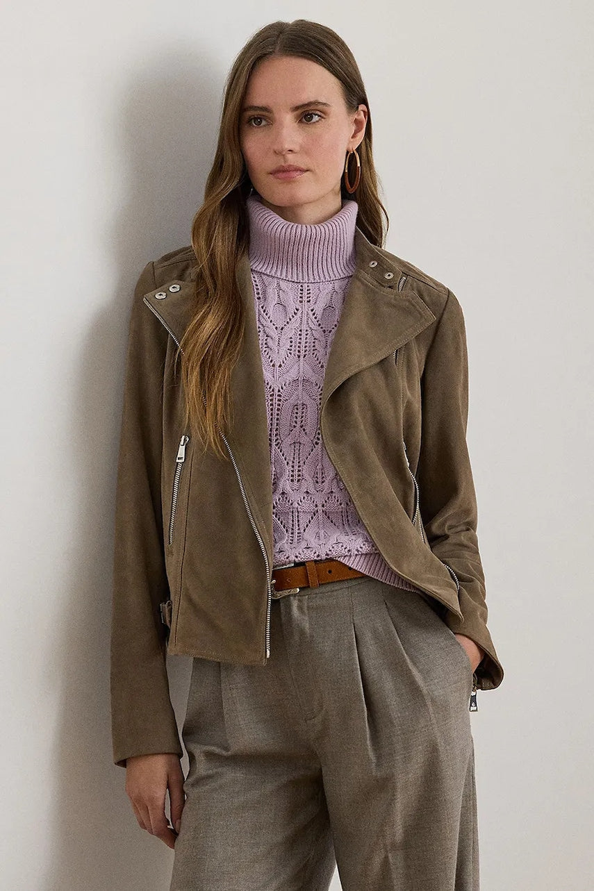 Usnjena biker jakna Lauren Ralph Lauren rjava barva, 200951236