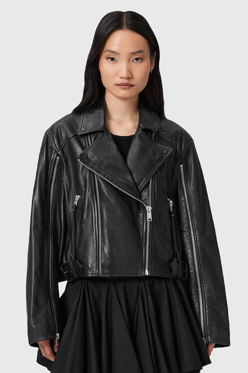 Usnjena biker jakna AllSaints MASONE črna barva, W007LD