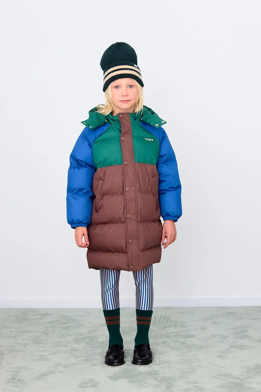 Dječja jakna Tinycottons COLOR BLOCK PADDED JACKET boja: smeđa, AW25-141