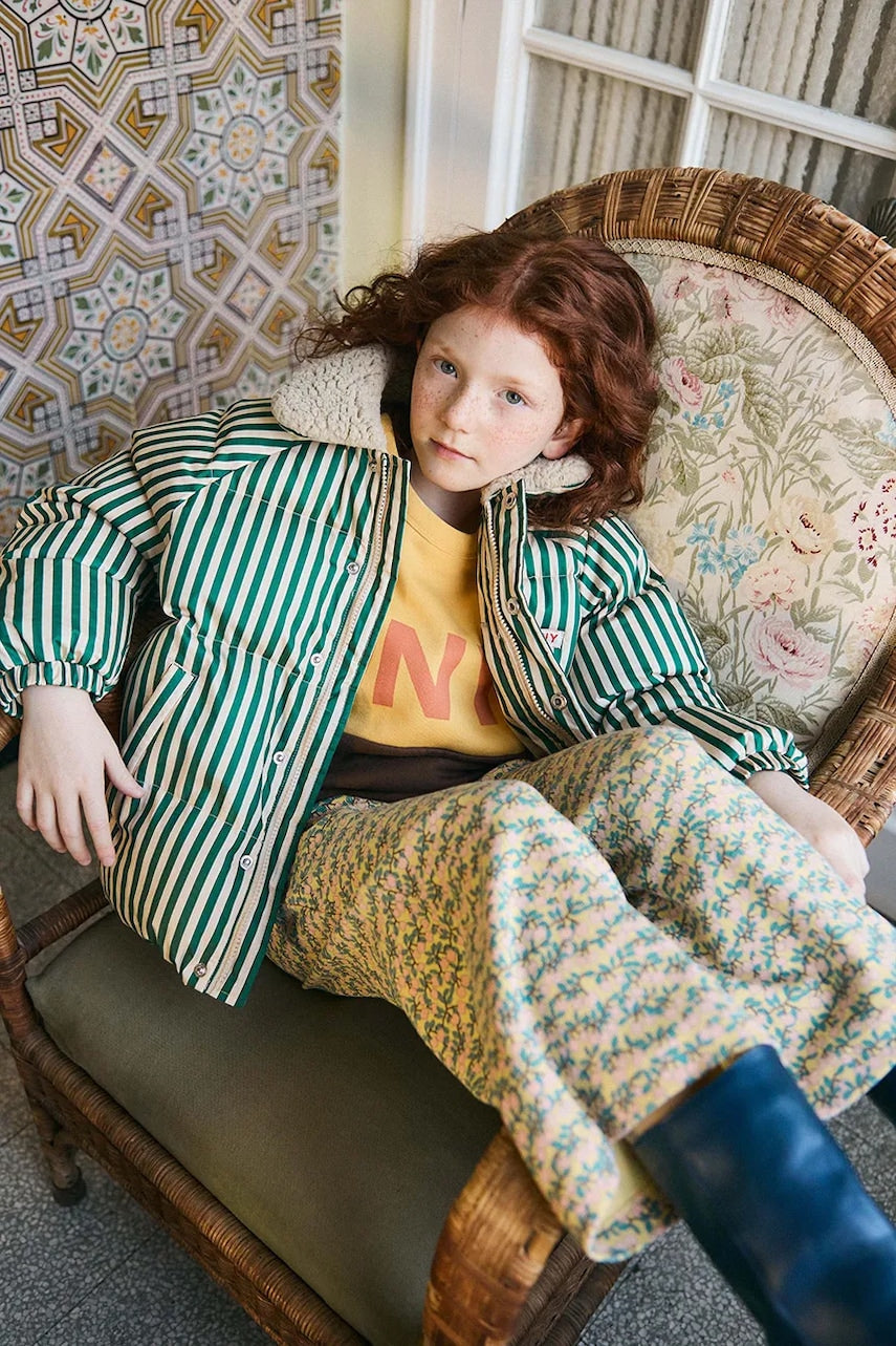 Otroška jakna Tinycottons GREEN STRIPES PADDED JACKET zelena barva, AW25-143