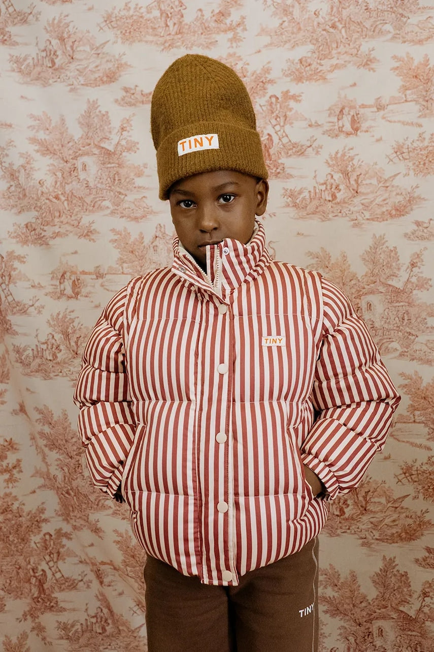 Otroška bombažna jakna Tinycottons STRIPES SHORT PADDED JACKET roza barva, AW25-484