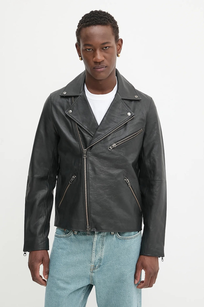 Usnjena biker jakna Samsoe Samsoe SACOBAIN črna barva, M25200027