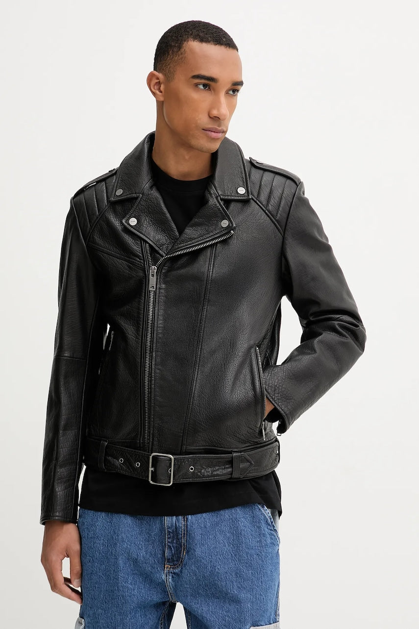 Usnjena biker jakna HUGO črna barva, 50542108
