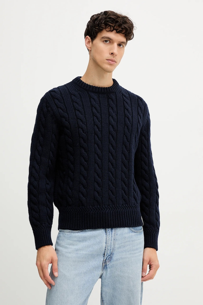 Vuneni pulover Bally za muškarce, boja: tamno plava, tople, MKN07V