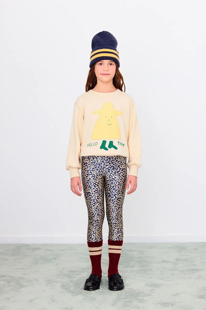 Otroške pajkice Tinycottons SMALL FLOWERS SHINY PANT mornarsko modra barva, AW25-357