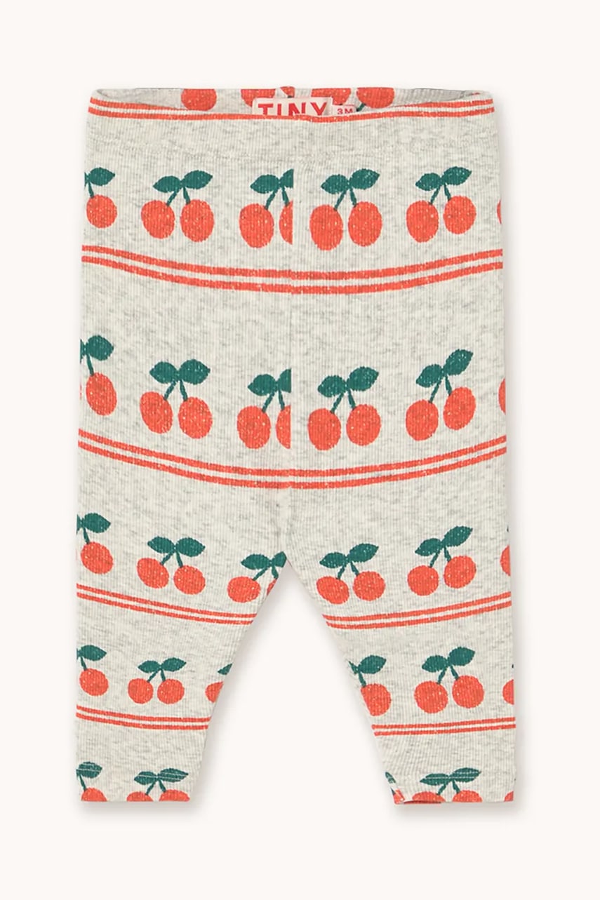 Bombažne pajkice za dojenčke Tinycottons CHERRY PATTERN RIB BABY PANT bela barva, AW25-222